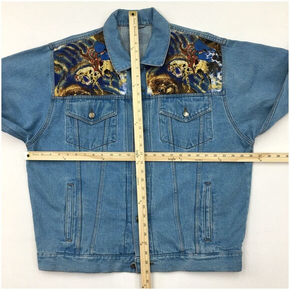 WRANGLER‎ Denim Jacket Mens Size 2XL Blue Indian Chief Native Hip Hop - Picture 7 of 8